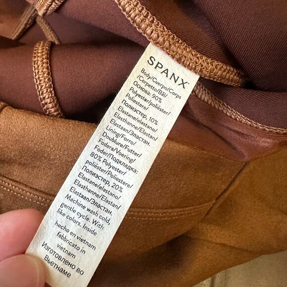 SPANX Faux Suede Legging Caramel Brown HR Ankle Shapewear Pants - Picture 12 of 12